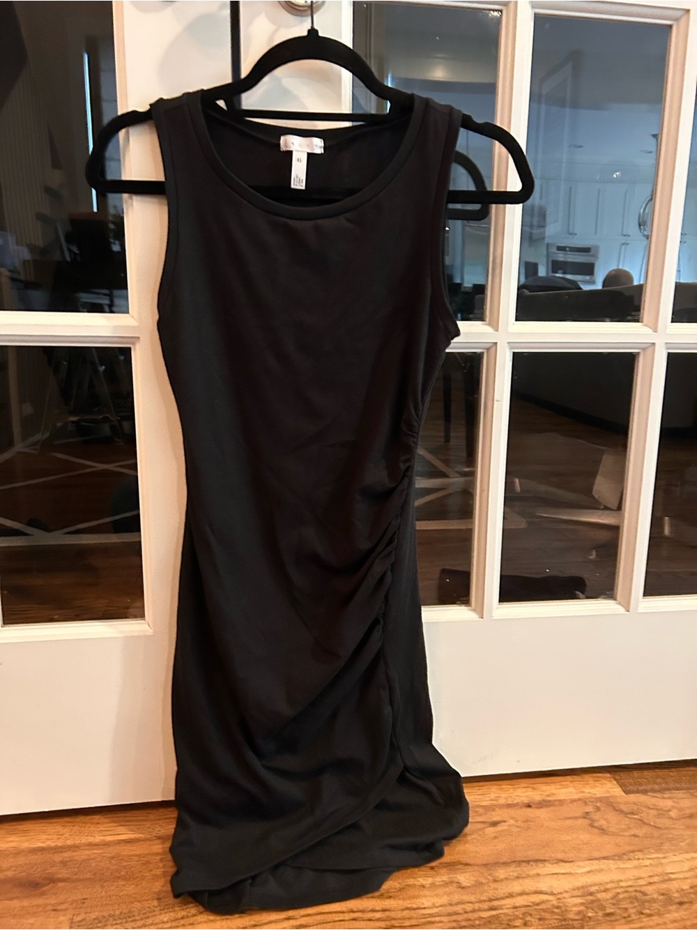 Leith Black Sleeveless Midi Dress with Side Ruching